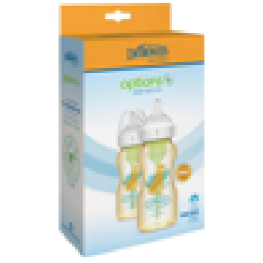 Options+ 仿母乳排氣奶樽 - 小豹印花 (２階段奶咀) - PPSU 9oz 兩個裝